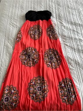 Strapless Maxi Dress with Black Bust and Floral Medallions